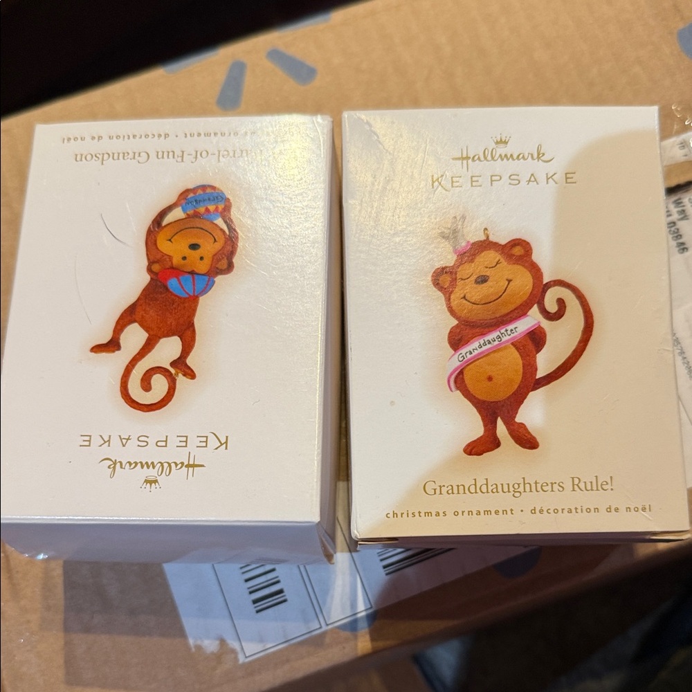 Hallmark Keepsake Granddaughter and grandson Monkey Ornaments
